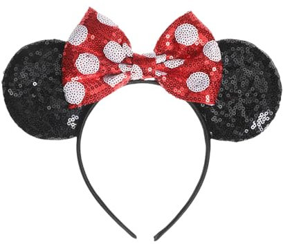 GWAWG Bandeaux d'Oreilles de Souris Pailletés Minnie Accessoire Fantaisie pour Enfants Adultes Anniversaire Fête Cosplay Accessoires