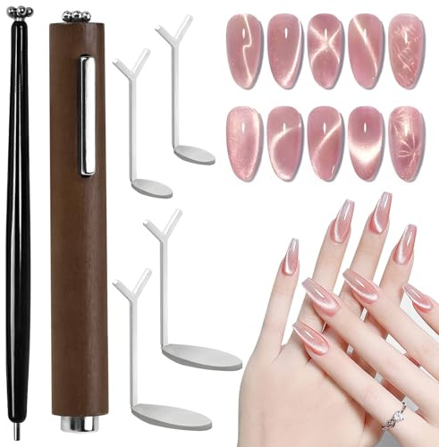 6-teiliger Katzenaugenmagnet für Nägel, 3-in-1-Magnete in mehreren Formen und Y-förmige Clips | zum Erstellen von Blumen-, French- und Herzdesigns mit Katzenaugen-Gellack | für Nagelkünstler
