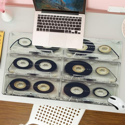 QRFASFZO Mouse Pad 31.5 × 12 inch Extended Large Mouse Mat Desk Pad, Stitched Edges Mousepad,Non-Slip Rubber Base,Images of 1990s retro logo tapes,Gaming Mouse Pad XL