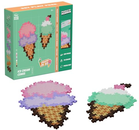 Plus Plus Building Blocks Toy - Puzzle by Number Ice Cream Cones, Kids Crafts Jigsaw, Make Your Own Kids Bedroom Accessories - STEM Learning Resources - Boys and Girls Toys Age 5 Plus
