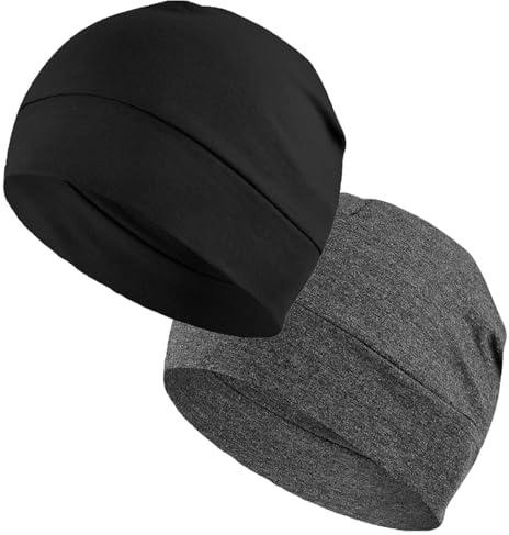 ELNX 2 Stück Skully-Mützen, Skully Mützen für Herren Unisex Beanie Kappen für Radfahren, Laufen, Outdoor-Aktivitäten, Schutzhelm Futter, Schlafmützen, Chemo-Kopfbedeckung (Dunkelgrau, Schwarz)