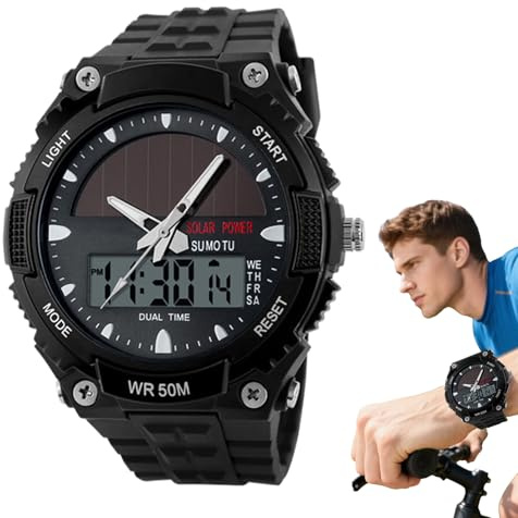 Orologio solare – Orologio da polso ad energia solare da uomo, orologio multifunzionale con display della data e cinturino a lunga durata | per fitness, lavoro, viaggi e sp