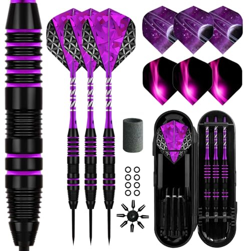 Lavishio Professionelles Dart-Set mit Stahlspitze, 3 Aluminium-Schäfte, Stahlspitze, professionelles Dart-Set mit Stahlspitze, 3 zusätzliche Dart-Flights, 3 Ersatz-Kunststoff-Schäfte