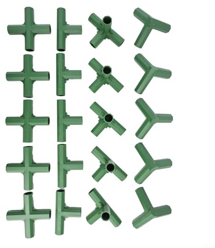 Pumixiy Lot de 20 connecteurs de construction de serre – Connecteurs de cadre de 16 mm pour raccords de tuyaux en PVC, raccords à angle droit 3 voies et 4 voies croisées pour métal