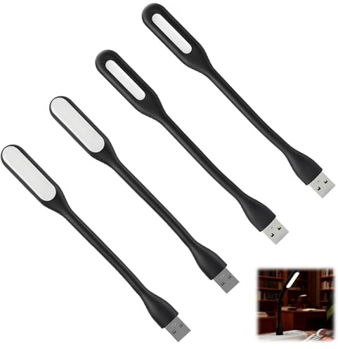 Zynqo 4Pcs Mini Lampes LED USB Flexibles Col de Cygne pour Ordinateur Portable, Clavier, Noir – Lampe de Bureau Flexible, Éclairage de Clavier USB, Lampe de Lecture LED Portable