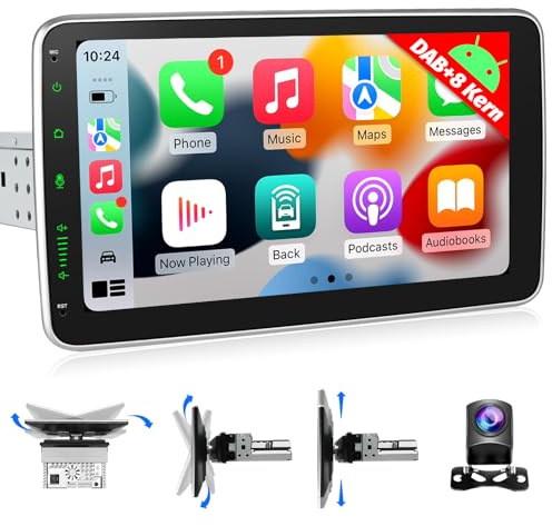 10 Zoll 1 Din Car Radio Android Autoradio mit Bildschirm 8-Kern DAB+ Wireless Android Auto & Apple Carplay Radio 1Din mit Navi Bluetooth WLAN GPS Rückfahrkamera