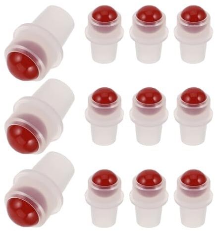 12 Stück Rollkugelaufsätze für Nachfüllbare Flaschen mit Jadeeinsatz | Pp und Stein, Rot, für Ätherische Öl und Aromatherapie Fläschchen, Leicht zu Reinigen