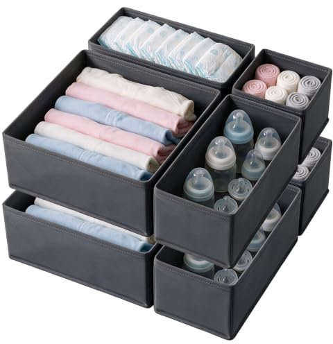 Niviy 8er Set Schubladen Organizer Faltbox Aufbewahrungsbox | Stoff Unterwäsche Organizer Schubladeneinsatz für Wickelutensilien Kinderkleidung Socken Krawatten Grau