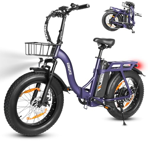 ESKUTE E-Bike D202 PRO, 20×4 Zoll faltbares Fatbike, 48V 20,8Ah Akku, bis 100 km Reichweite, 250W Motor, 7-Gang Schaltung, für Herren & Damen, Gelände, Strand & Schnee