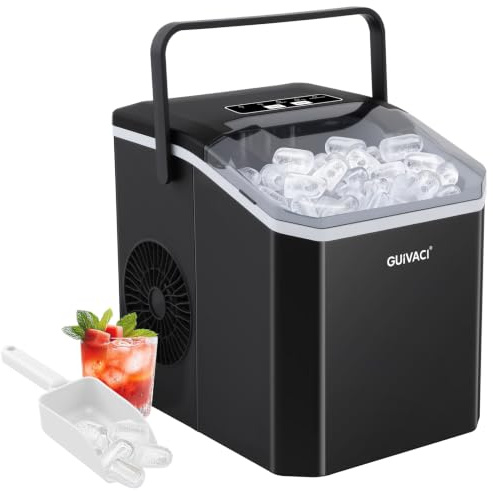 Eiswürfelmaschine mit Selbstreinigung – 9 Würfel in 6 Min, 12 kg/24h, 2 Größen, tragbar mit Griff, für Küche, Büro, Bar & Party