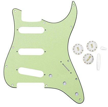 FLEORST Pickguard SSS, Schlagbrett mit 2T1 V Einstellknopf-/Schalterspitzen-/Bar Tip-Set für ST ocaster-Gitarrenteil 3ply, mint green