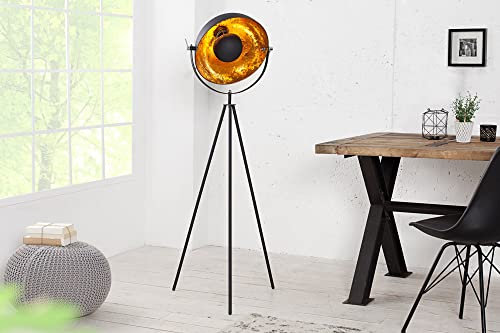 Licht-Erlebnisse Dreibein Stehleuchte Schwarz Blattgold Optik 140cm Retro verstellbar Wohnzimmer Lampe Design