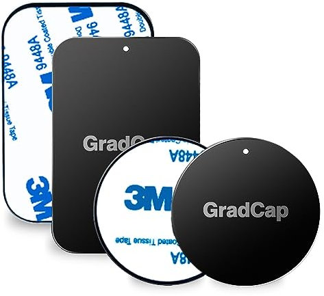 GradCap Metal Plate for Magnetic Phone Car Mount, 4 Packs Universal Ultra Thin Black Metal Disc w/Strong 3M Adhesive Sticker, Replacement Accessory Kit, 2 Rectangle (45x65mm) and 2 Round (40x40mm)