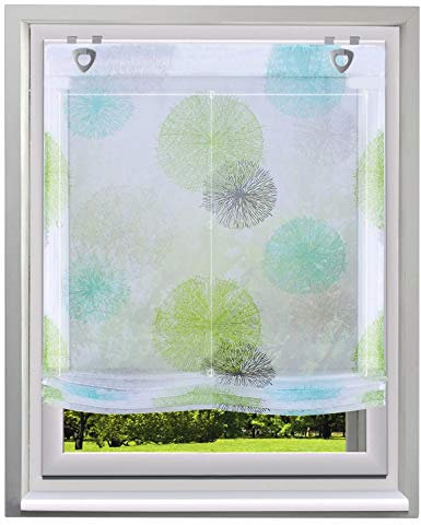 Raffrollo mit Kreis-Motiven Druck Design Rollos Voile Transparent Vorhang (BxH 120x140cm, Grün Kreis mit U-Haken)