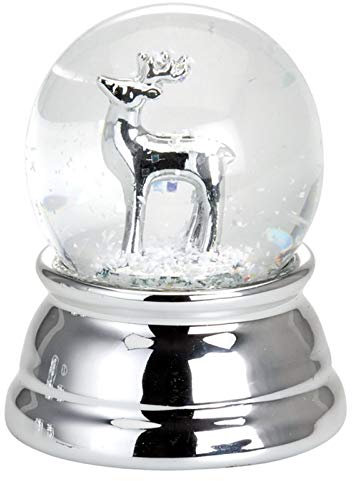 H.Bauer jun. Kleine versilberte Mini Glas Schnee-Kugel mit Rentier Ø 4.5 cm - Chrismas Deko Schüttelkugel - Traumkugel für Winter & Weihnachten