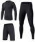 BUYKUD Kids' Boys 3PCS Long Sleeve Base Layer Compression Athletic Shirt Tights Top & Bottom Thermal Underwear Sports Set , 12-13 Yrs, Black