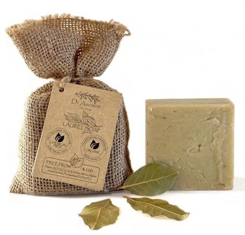 Dr.Ancient Aleppo Soap Bar With Laurel Oil%40 & Olive Oil%60 Organic Natural Vegan Traditional Handmade Antique - Antibacterial, Psoriasis, Reduce Dry Scalp - No Chemicals, Pure Natural Soaps!
