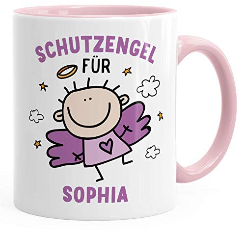 personalisierte Kaffeetasse Schutzengel mit Name Namenstasse personalisierte Geschenke Glücksbringer SpecialMe® inner-rosa Keramik-Tasse