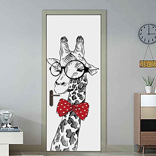 Girafe Art 3D Porte Sticker Mural Amovible en Vinyle Pour Décor de la Maison et de la Chambre - Autocollant 77 * 200Cm