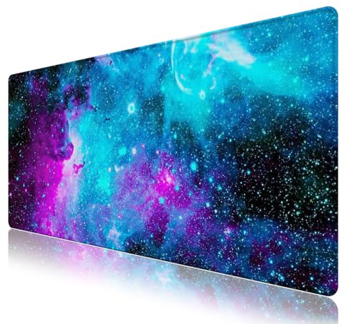 Erweitertes Gaming Mauspad, große Schreibtischunterlage, Anti Rutsch für Computer, Desktop, Laptop, Tastatur, Mauspad mit genähten Kanten, 90 x 40cm XXL Mousepad für Arbeit und Spiel Nebula Galaxy