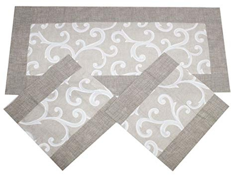 Tris Centri Centrini Runner Tavola Ghirigori Nero Bordeaux Grigio-Beige