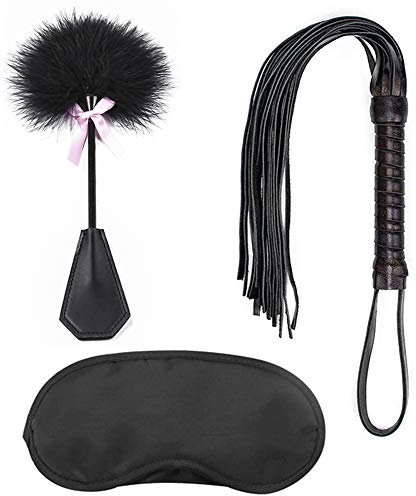 Kit de Bondage 3Pcs,Fouet Cuir + Plumes érotiques + Masque pour les yeux,Sex toys SM jouets sexuels fessés pour couples femme fétiche BDSM