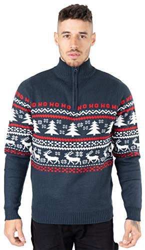 NOROZE Men's Christmas Jumper Novelty Fair Isle Sweater Chunky Knit Xmas Jumpers for Women Unisex Pullover (M, Navy)