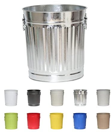 Jinfa Retro Vintage Metalltonne mit Tragegriffen Ascheeimer Wäschebehälter | Zink | Ø 36 cm, Höhe 36,5 cm | Vol. 35 Liter
