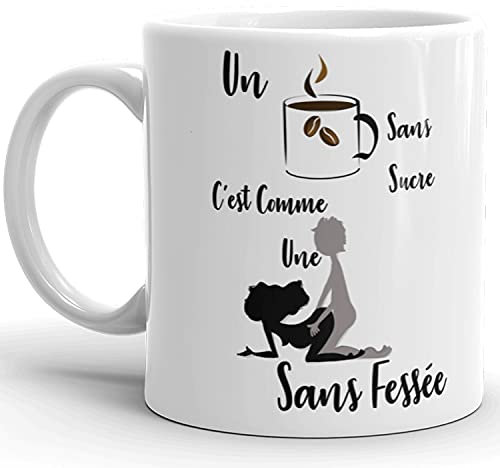 Kalféa Mug humour Amour café sans sucre levrette sans fessée Tasse céramique drôle homme femme et coquine idée cadeau Noël anniversaire fête famille collègue ami mari copine fiancé 325ml