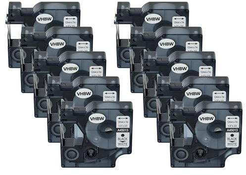 vhbw 10x Schriftband-Kassette Ersatz für Dymo S0720530, D1 für Etiketten-Drucker 7m x 12mm Schwarz auf Weiß