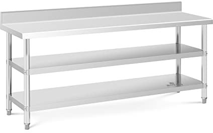 Royal Catering Mesa de acero inoxidable para cocina RCAT-200/60-SPS3SH (Acero inoxidable, Capacidad de carga: 235 kg, 200 x 60 x 16.5 cm)