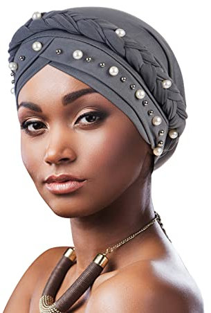 DRESHOW 1 Stück Afrikanischer Damen Turban Geflecht Kopfbedeckung Kopftücher Chemo Kappe Vorgebunden Beanie Mütze Kopfwickel Schlafmütze