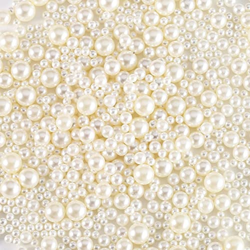 HERZWILD Glasperlen Creme Gemischte Größe Perlen ohne Loche Kunstperle Runde Perlen für Schmuckherstellung (no hole beige)