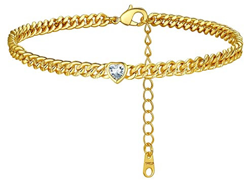 FindChic Chaine de Cheville Femme Acier Bracelet de Pied 4 mm Acier Inoxysable Gourmette Fille 04.avril-Diamant