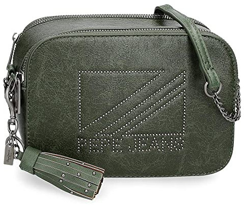 Pepe Jeans Donna Umhängetasche mit Zwei Fächern, Grün, 20,5 x 14 x 7,5 cm, Kunstleder, grün, Umhängetasche mit Zwei Fächern
