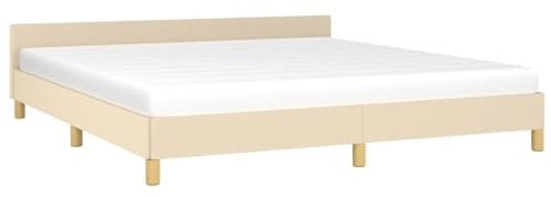 vidaXL Bettgestell mit Kopfteil Polsterbett Bett Doppelbett Bettrahmen Lattenrost Stoffbett Schlafzimmerbett Schlafzimmermöbel Creme 180x200cm Stoff