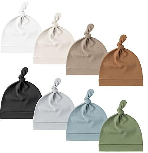 Konssy 8 Pack Baby Newborn Hats Set Knot Beanie Hats Soft for Infant Baby Girls Boys Caps 0-6 Months