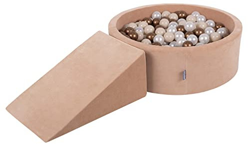KiddyMoon Spielplatz Velvet Aus Schaumstoff Rund Bällebad Bällebad (200 Bälle) + Zwickel Ballgruben Babys Spielbad, Wüstenrosa: Pastellbeige/Kupferrot/Perle