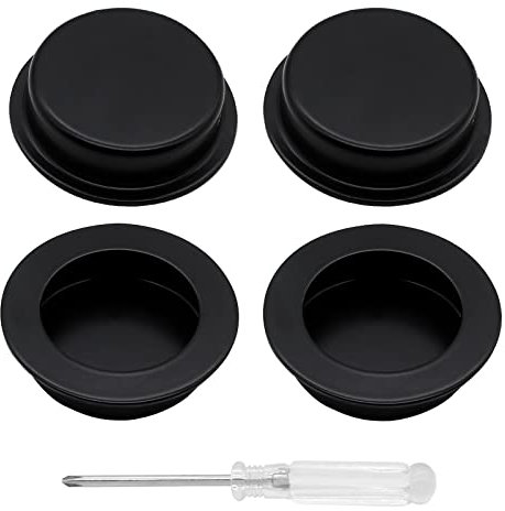 Biaungdo 4 tiradores redondos empotrables negros para puerta de acero inoxidable, tiradores de puerta corredera de granero para armario, armario, cajón, aparador (60 mm de diámetro)