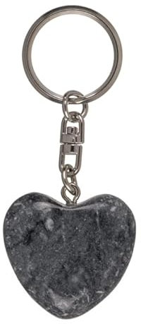 Porte-Clé en Pierre et Métal en Forme de Cœur/Dimensions : 7,5 x 3 cm. (gris foncé)