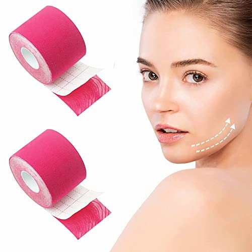 Face Lifting Tape,Anti-Wrinkle Patches,Wrinkles Schminkles,Myofasziales Gesichtstraffungsband,Multifunktional Face Tape,Anti-Falten Patches,Facial Patches,Wrinkle Patch,2,5 cm*5 m,2 Stück,Rosa