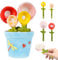 DRBIT 4Pcs Flower Measuring Spoons Set in Pot Cute Ceramic Measuring Spoons with Base Decorative Flower Pot Measuring Spoons and Cup Set Measuring Spoons with Capacity for Milk Powder Sugar Salt
