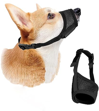 Maulkorb für Hunde, Maulkorb für Hunde, mittlere Größe, verhindert Kauen, Nissen, Bellen und Beißen, weiches Gewebe, atmungsaktives Netz, verstellbar