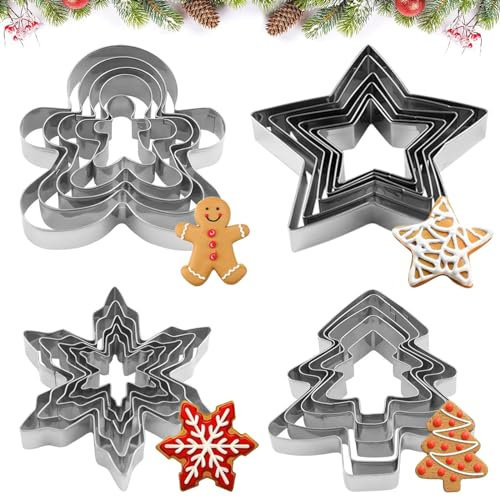 Ausstechformen Weihnachten, 20 Stück Ausstechformen Set, Ausstecher Plätzchenausstecher Weihnachten, Edelstahl Ausstechformen, Fondant Ausstechformen Schneeflocke Tannenbaum für Weihnachten Backen