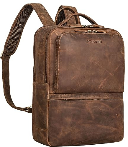 STILORD Albert Moderner Business Rucksack Leder Vintage 17 Zoll Laptopfach mit vielen Fächern | Echtleder Rucksack Herren Schulrucksack Tagesrucksack Unirucksack Farbe:mittel - braun