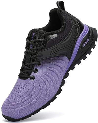 Kricely Traillaufschuhe Herren Laufschuhe Straßenlaufschuhe Sneaker Leicht Wanderschuhe Fitnessschuhe Trekkingschuhe(violett 43.5)