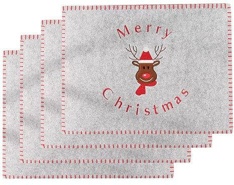 KAMACA 4er Set Tischsets/Platzsets Platzmatten Rentier aus Filz abwaschbar & rutschfest Eyecatcher für Winter Advent Weihnachten Größe 30x40 cm (4er Set Filz Rentier GRAU)