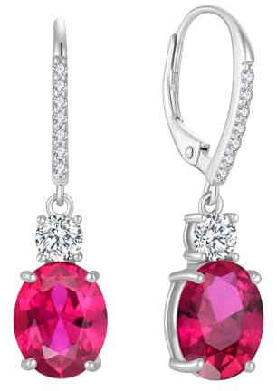 FJ Ohrringe Hängend Oval 925 Sterling Silber Rubin Ohrringe Juli Geburtsstein Schmuck Geschenke für Damen Frauen Mutter Freundin Mama
