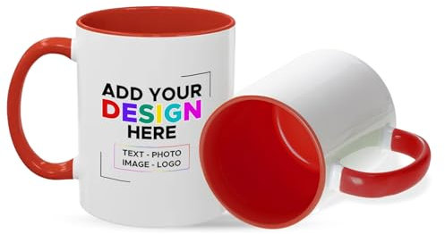 Gift Hub Personalised Mug | Coffee Cup with Coloured Handle and Inner | Any Photo or Text | Custom Coloured Cups for Birthdays, & Occasions | Ceramic Mugs Available in Ten Colours | Red