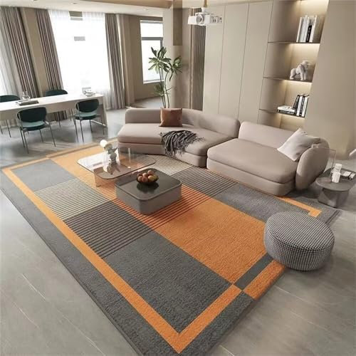 RUGMRZ Teppich Flur Grau Orange hell Luxus Bereich Dekoration modernen Stil rutschfest Antirutsch Büroteppich 50 x 70 cm